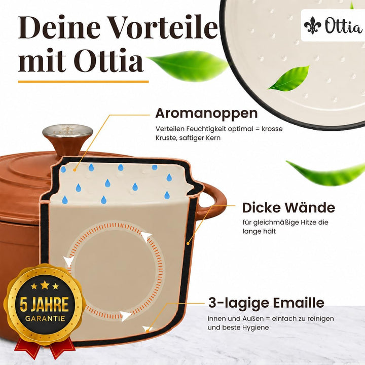Ottia Gusseisen Topf [inkl. eBook] – Emaille Topf 26cm - Dutch Oven, Brotbackform, Brotbacktopf, Sch