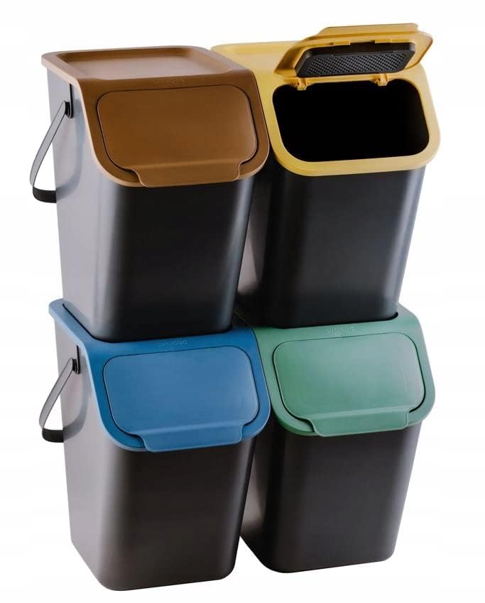 Go Practic Mülleimer Set 4 Stück 25L Mit Deckel Click-Function Abfalleimer Mülltrennsystem Abfallbeh