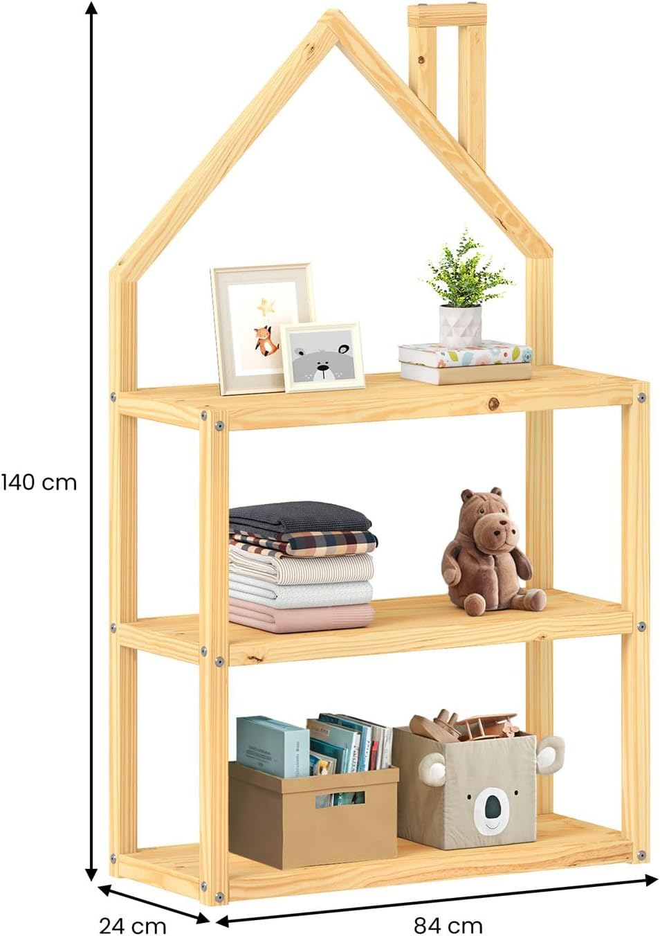 IDIMEX Kinderzimmer Regal LENISE in Hausform Natur - Kinderregal, Bücherregal, Massive Kiefer, 3 Abl