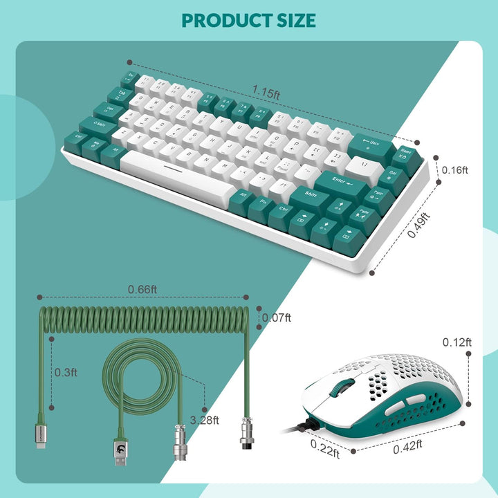 YINDIAO T8 60% RGB Gaming Tastatur und Maus Set + Gewendeltes USB-C Kabel,Kabelgebundene Mechanische