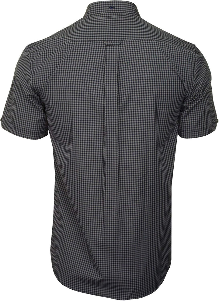 Xact Herren Kurzarmhemd mit Gingham-Karo, Button-Down-Kragen, Normale Passform M Grey/ Navy, M Grey/