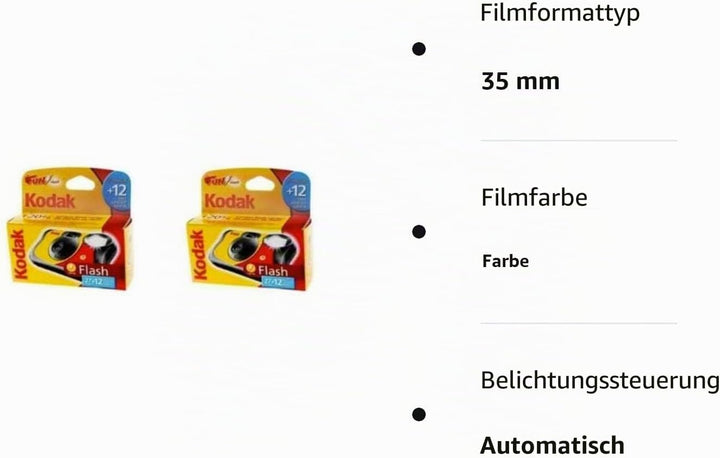 Kodak Einwegblitzkamera, 39 Aufnahmen, 2 Stück (1er Pack) Single, Single