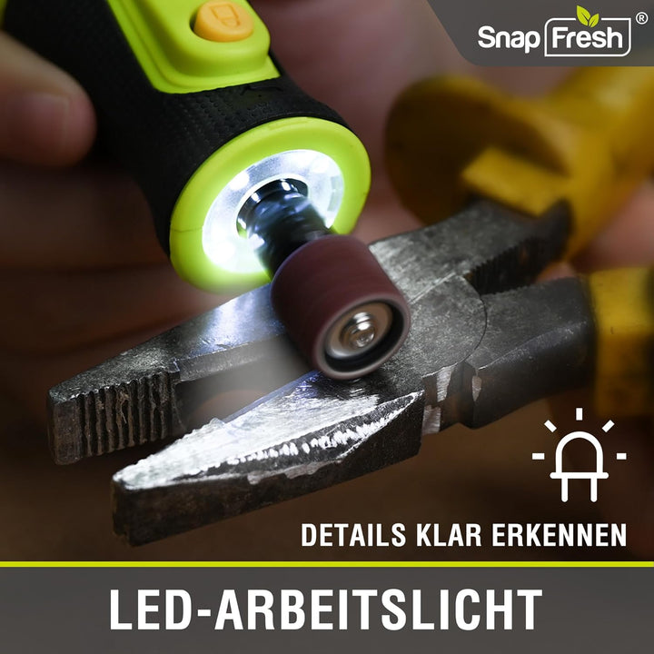 SnapFresh Rotationswerkzeug Akku 8V Set mit 46 Zubehörteilen, 0,26 kg leicht, bis zu 40Min Laufzeit,