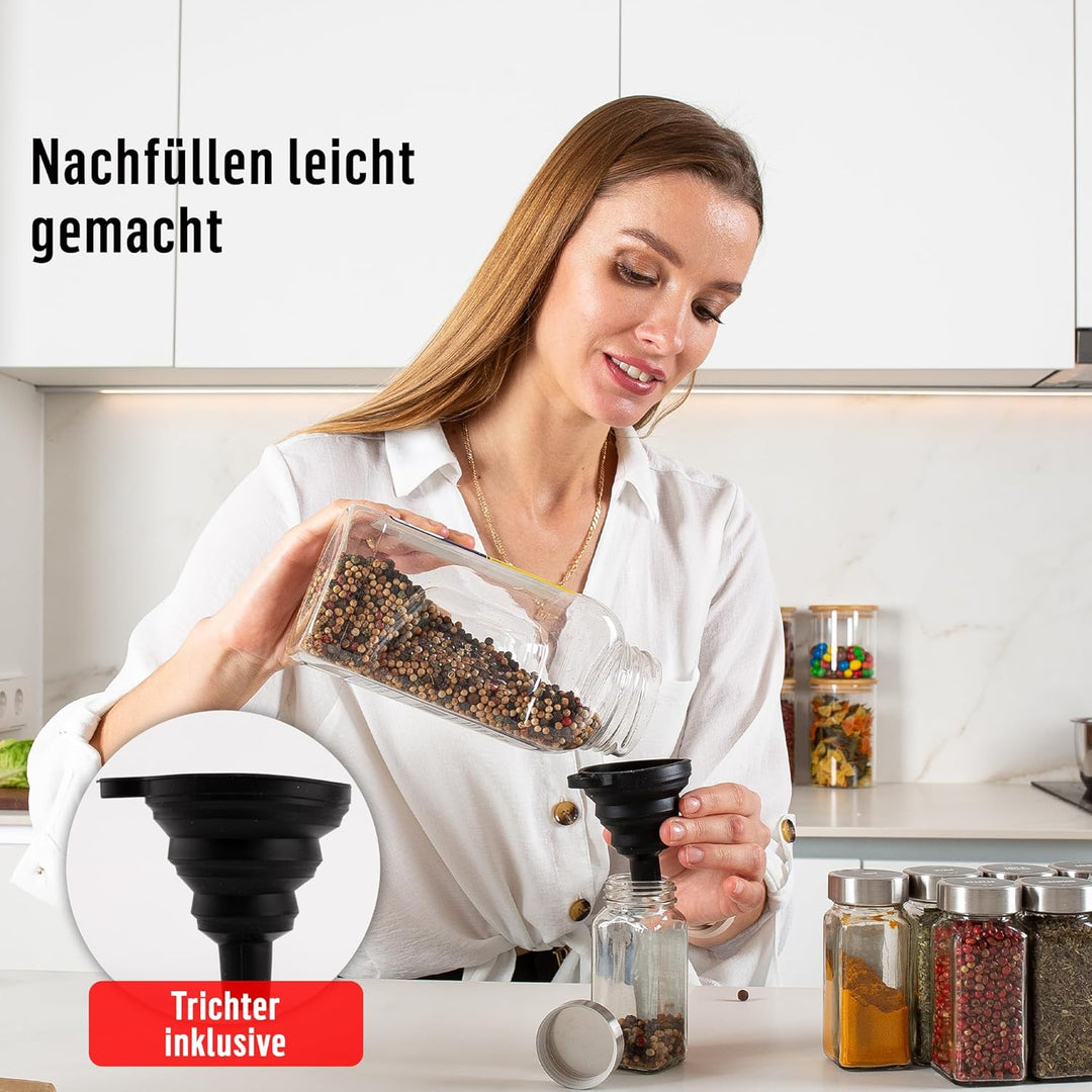 Deco haus® Gewürzgläser Eckig mit Gewürzetiketten Gewürzgläser mit Streueinsatz 36er Set - Gewürzdos