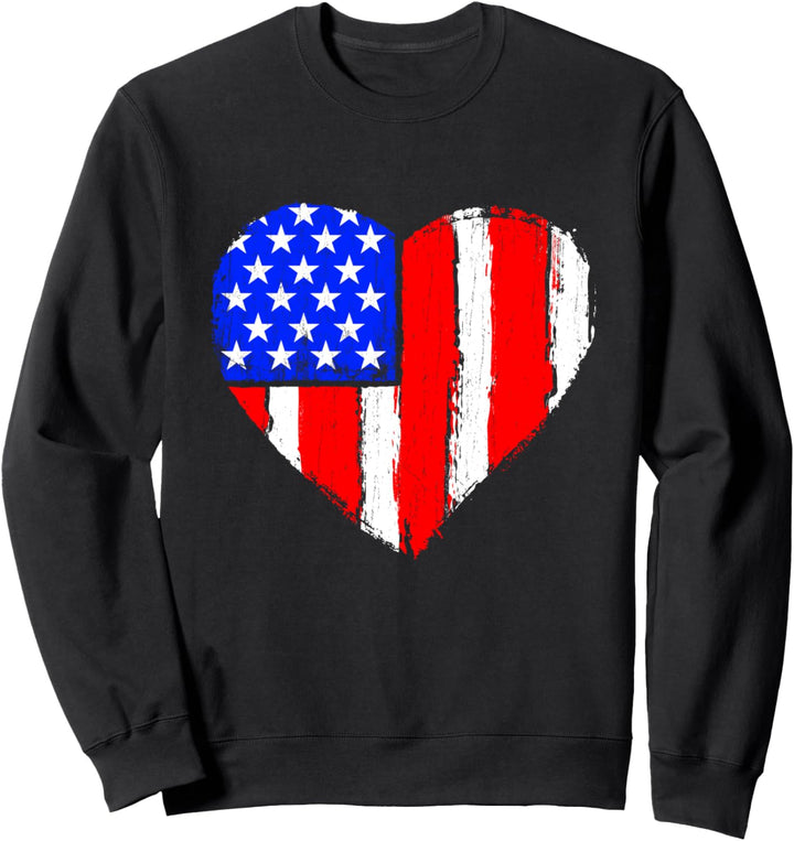 Heart 4th of July US Flag Patriotic American Stars Stripes Sweatshirt