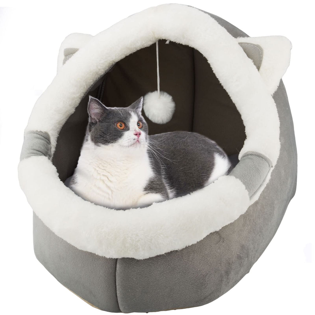 Katzenbetten für den Innenbereich mit hängendem Spielzeug, kleines Hundehöhlenbett mit Anti-Rutsch,