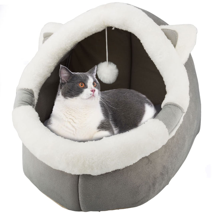 Katzenbetten für den Innenbereich mit hängendem Spielzeug, kleines Hundehöhlenbett mit Anti-Rutsch,