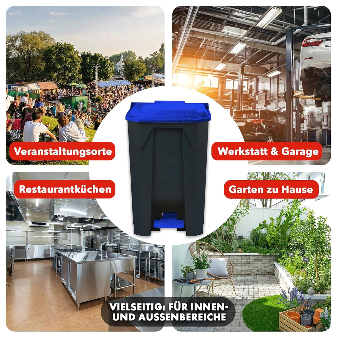 casa pura Mülltonne, Mülleimer 50 Liter, blauer Deckel, Abfalleimer für Küche und Büro, Mülltrennsys