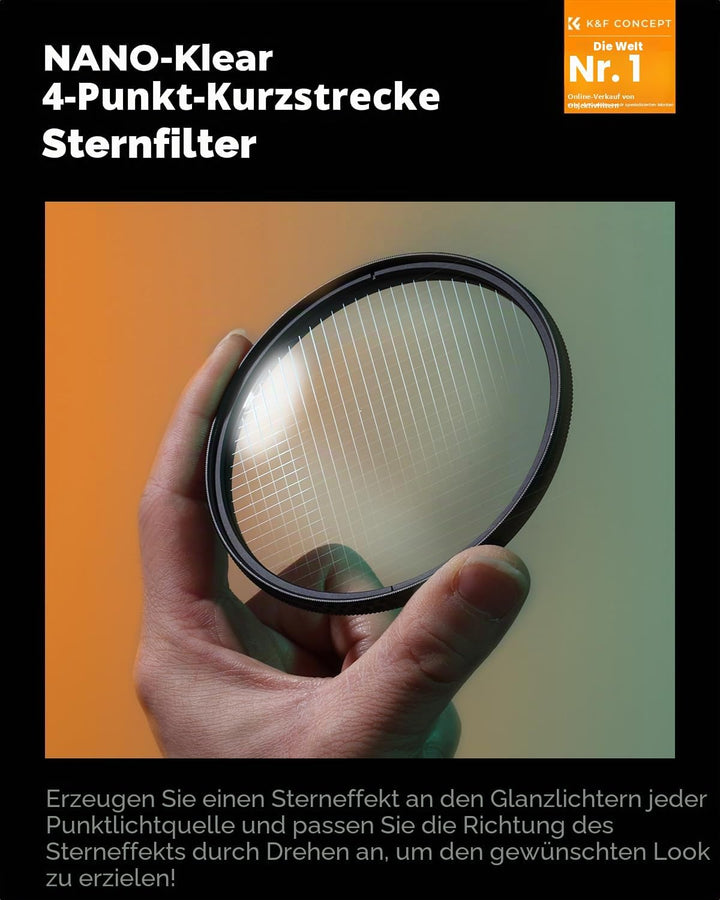 K&F CONCEPT 67mm Kurzstrahl-Sternfilter mit 4 Punkten HD Glas Special Kamera-Effektfilter Filter (Na