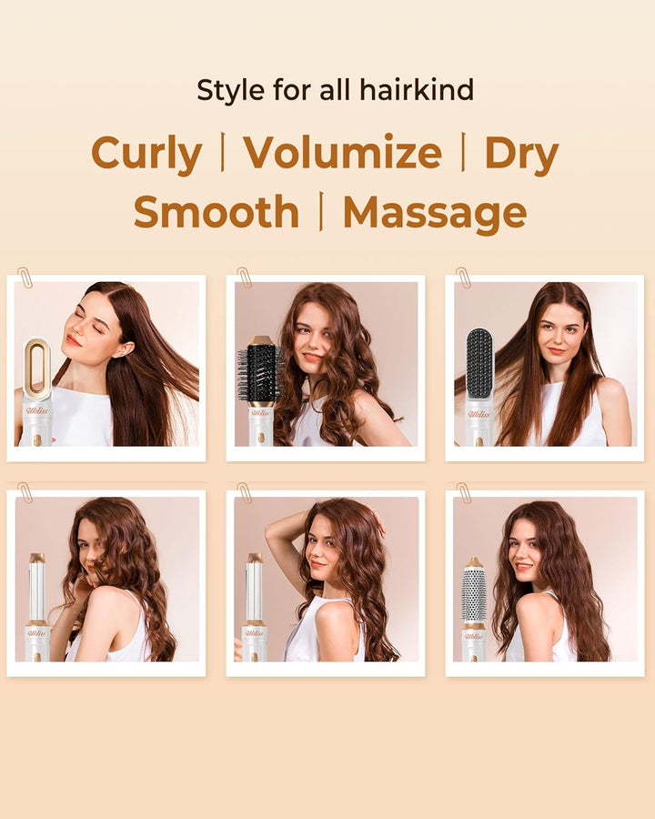 UKLISS 6 in 1 Hairstyler, Haarstyler & Haartrockner Set mit Warmluft Lockenbürste Automatisch, Hair
