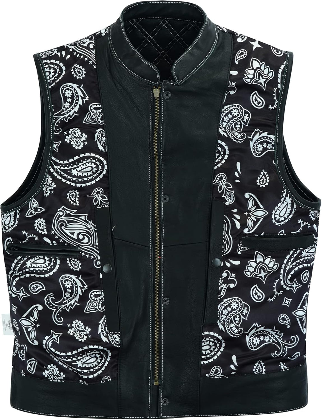 Leatherick Groove Club Herren-Motorradweste aus schwarzem Leder – Bikerweste 64 Schwarz, 64 Schwarz