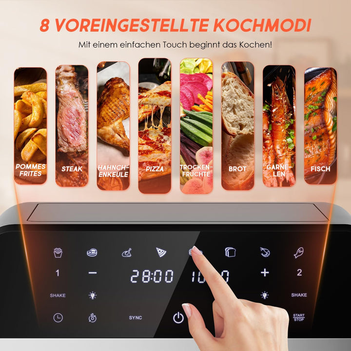 Airfryer,Heissluftfritteuse mit Sichtfenster,Heissluftfritteuse 2 kammern,Match & Synchronisierungsf