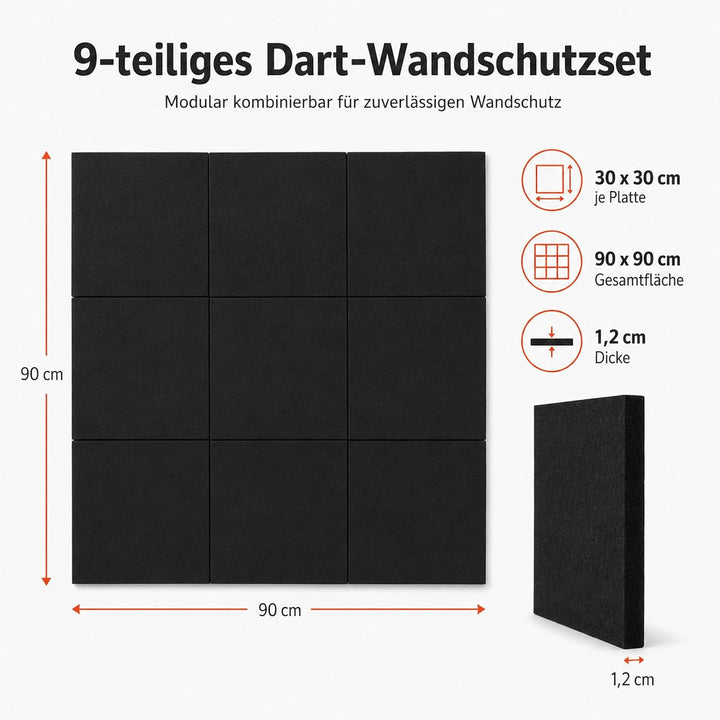 9 Stück Dart Wandschutz, 90 * 90 * 1.2cm Filz Dartboard Wandschutz, Wandumrandung für Dartscheibe, S