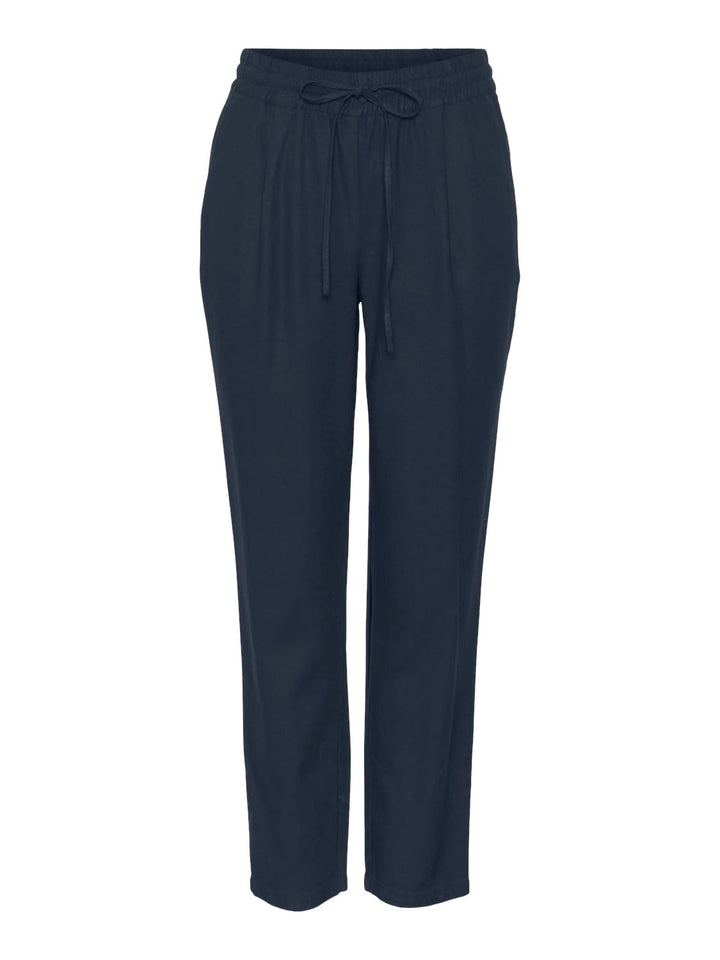 VERO MODA Damen Legere Leinen Stoffhose Casual Schlupfhose Lockere Ankle Pants S Blau-2, S Blau-2