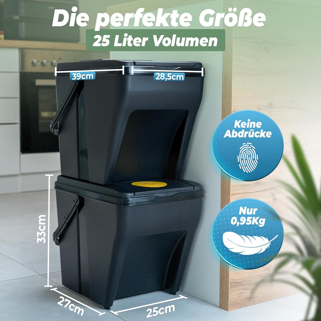 Novaliv Mülltrennsystem Set - 4x 25L Mülleimer Trennsystem - Mülleimer 4 Fächer - Mülltrennsysteme s