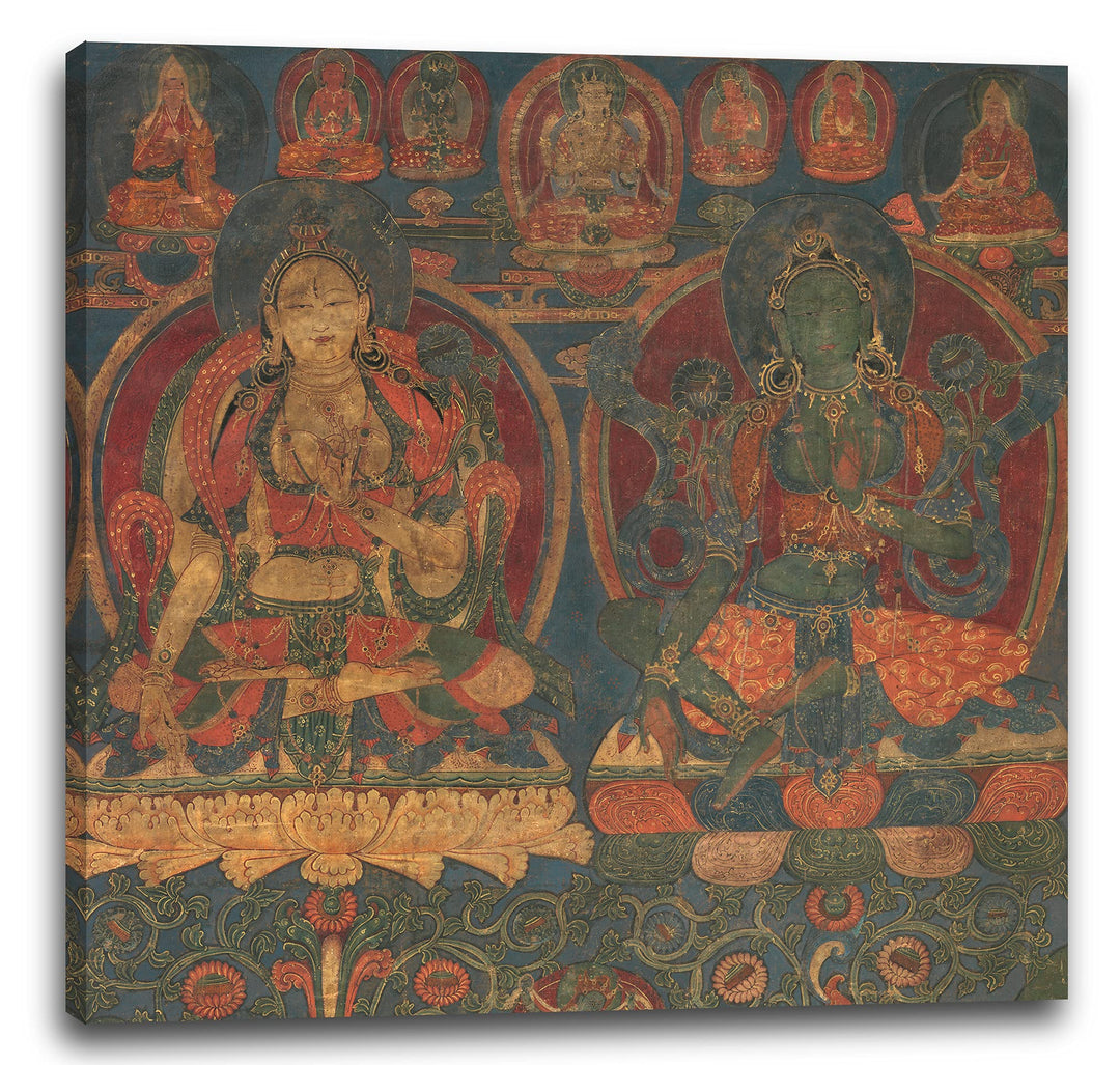 Printed Paintings Leinwand (60x60cm): 1450-1500 - Weisse Tara und grüne Tara 60x60 cm, 60x60 cm