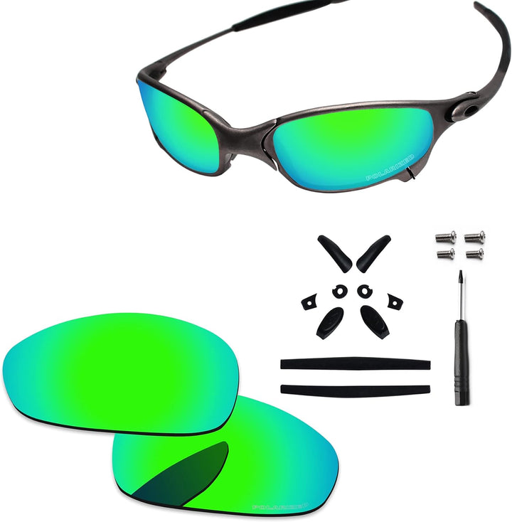 PapaViva Ersatzlinsen &amp; Gummi-Kits für for Oakley Juliet Blaugrün – Polarisiert, Blaugrün – Polarisi