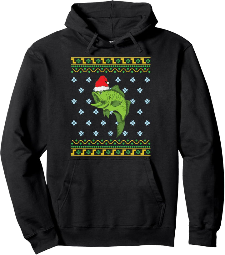 Barsch mit Weihnachtskappe Xmas Fishing Pullover Hoodie