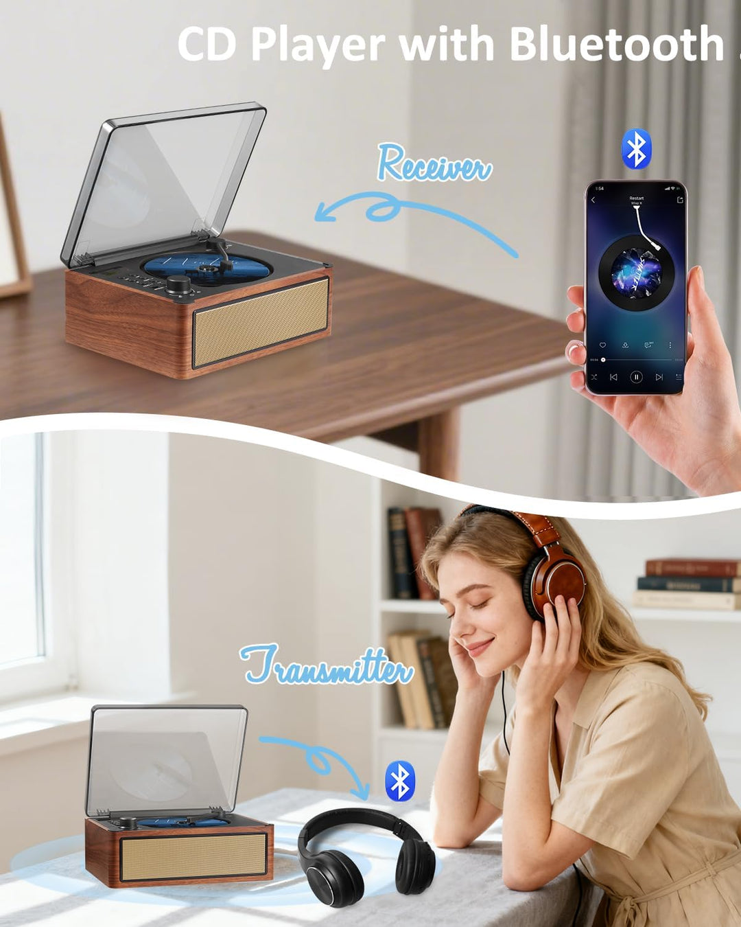 G Keni CD Player Bluetooth 5.0 mit Radio & AUX - Tragbarer Stereo CD-Spieler mit 3000 mAh Akku, Dopp
