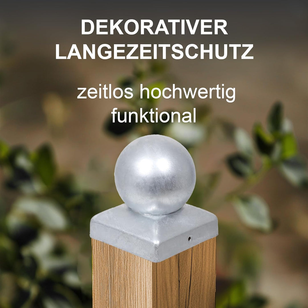 h2i Pfostenkappe Kugel | Stahl verzinkt | 101 x 101 mm | 10 Stück | Eckige Abdeckkappe für Garten Ho