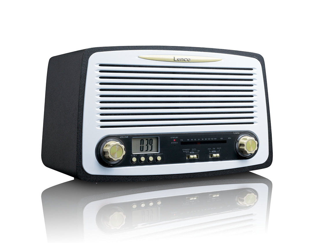 Lenco Retro-Radio SR-02 Vintage Stereo mit UKW Tuner, LCD-Display und Weckfunktion (Holzgehäuse, AUX