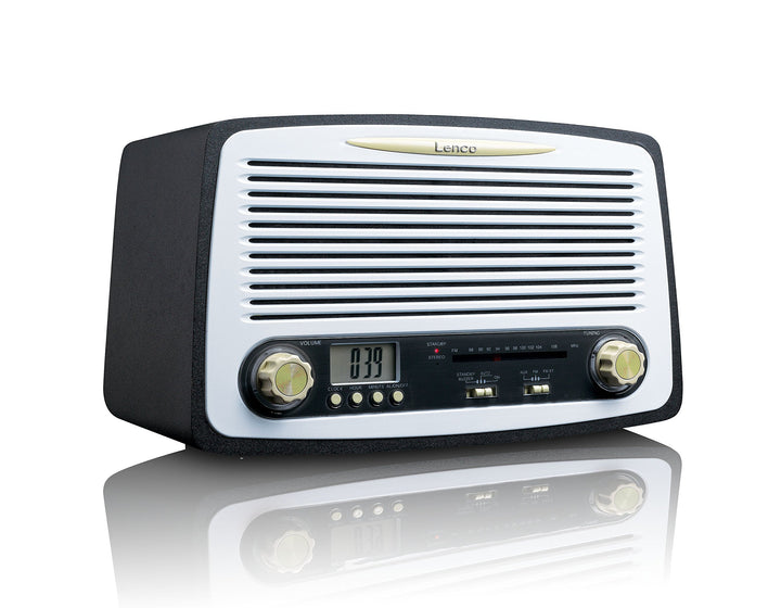 Lenco Retro-Radio SR-02 Vintage Stereo mit UKW Tuner, LCD-Display und Weckfunktion (Holzgehäuse, AUX