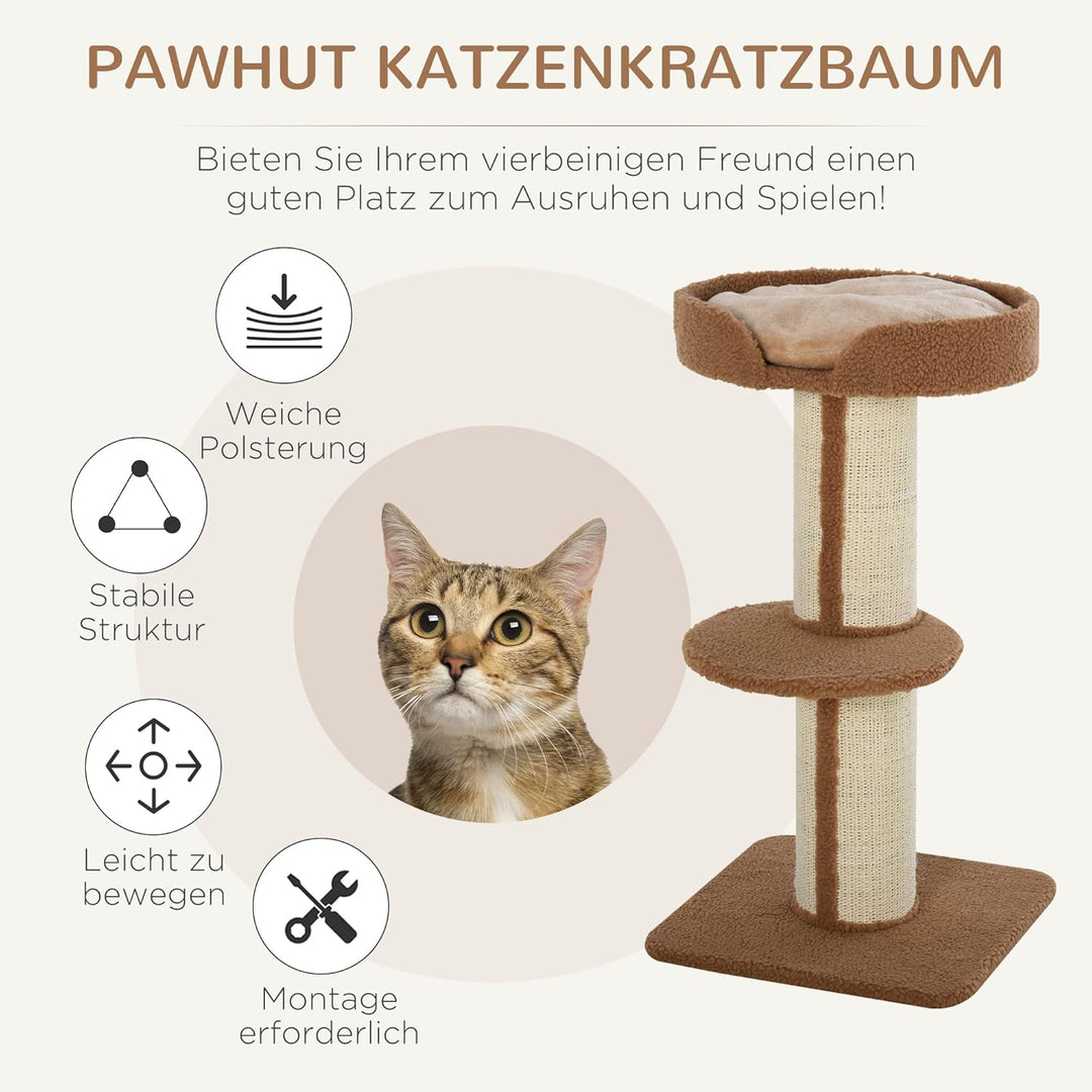 PawHut Kratzbaum 91 cm Katzenturm mit Sisalstämme, Plattform, Kissen mehrstöckiger Katzenkratzbaum,