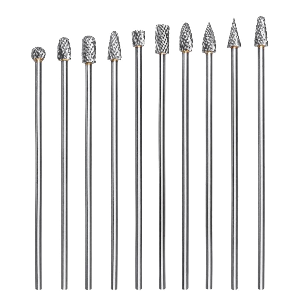Treki 10 Stück 100mm Lang Hartmetall Frässtifte mit 3mm Schaft Wolframcarbid Fräser Fräsaufsatz für
