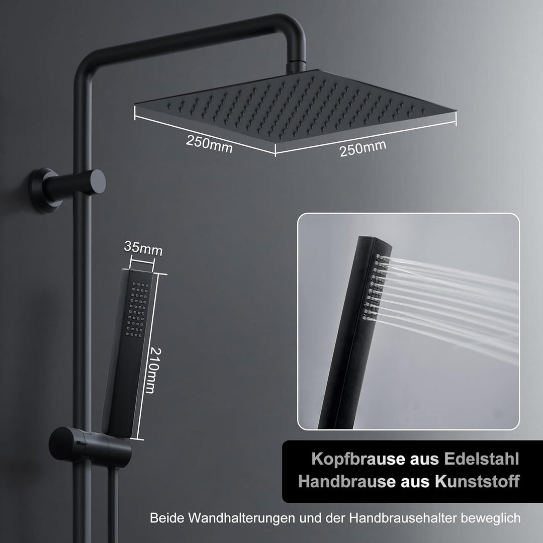 Görbach Regendusche Duschsystem ohne Armatur, Edelstahl Duschset mit 92cm Duschstange, Eckig XL Über