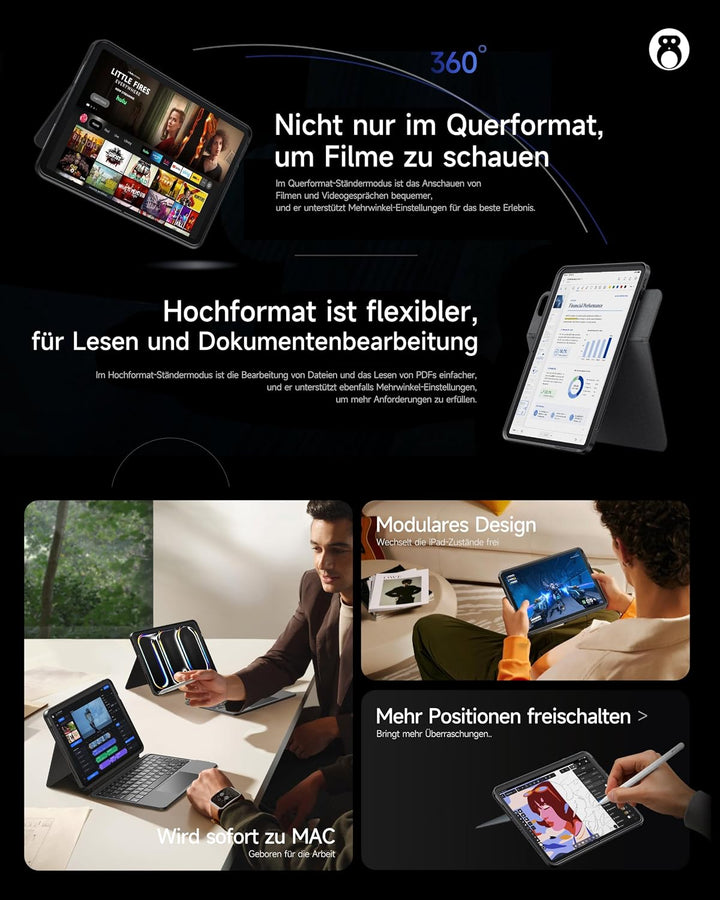 HOU Combo hülle mit Tastatur drehbar für ipad 9 Generation 10,2 Zoll & 8. Gen & 7. Gen Multi-Touch T