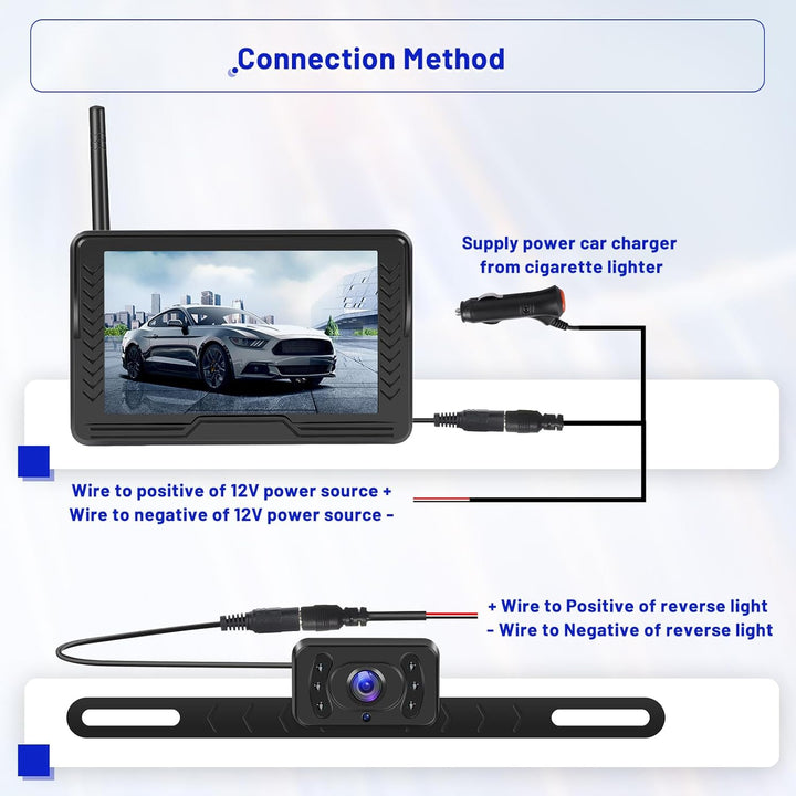 Hikity AHD Wireless Rückfahrkamera mit 5-Zoll-LCD-Display und IP69-Wasserdichtigkeit, Rückfahrkamera
