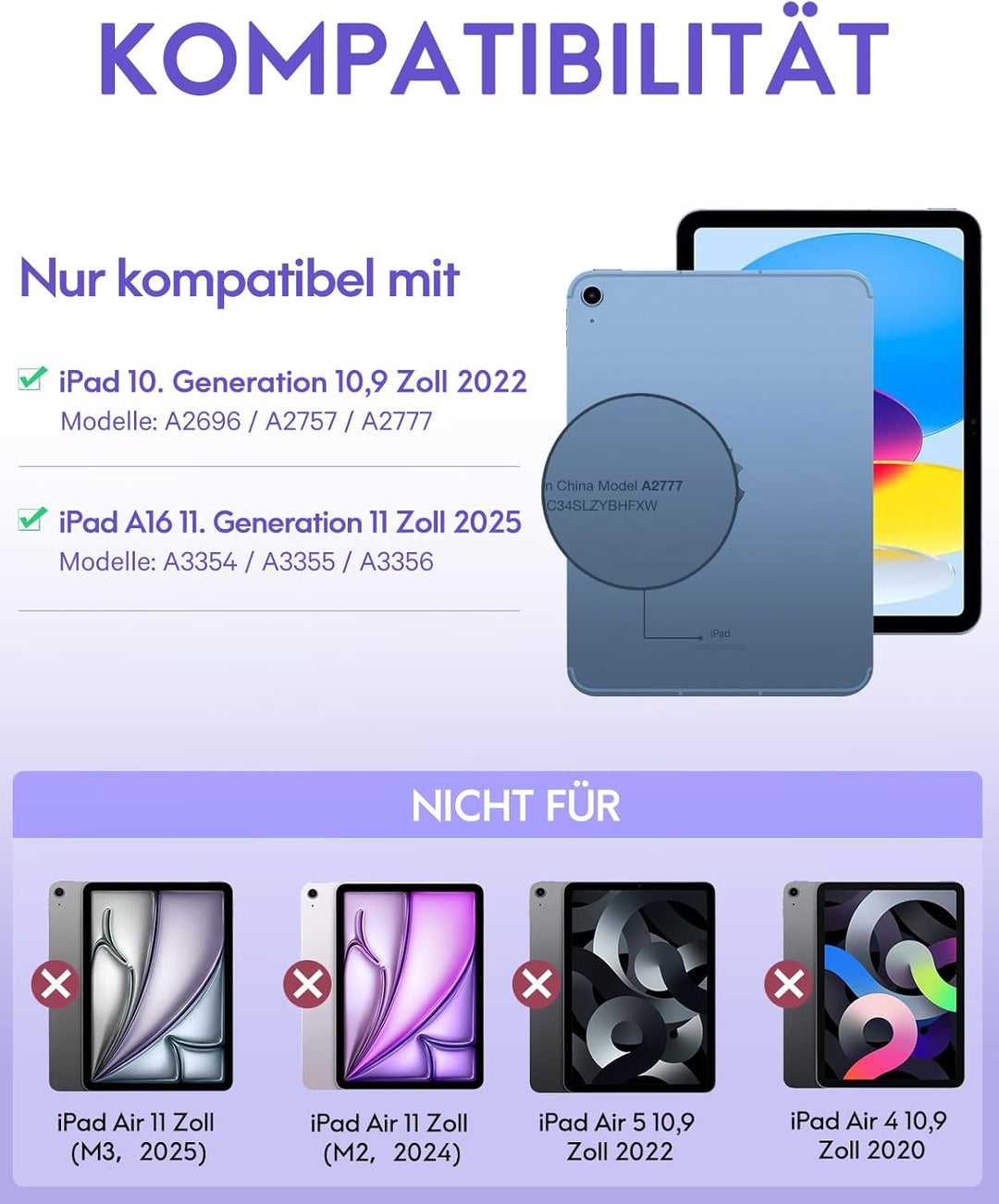 CHESONA Hülle mit Tastatur für iPad 10 Generation/11 Generation A16 2025, 7 Farben Beleuchtung, Mult