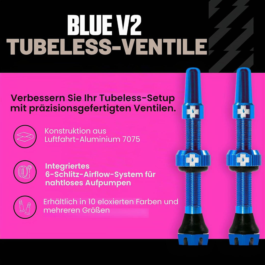 Muc-Off Unisex V2 Presta Tubeless Ventile, Blau, 44mm Blau 44mm, Blau 44mm