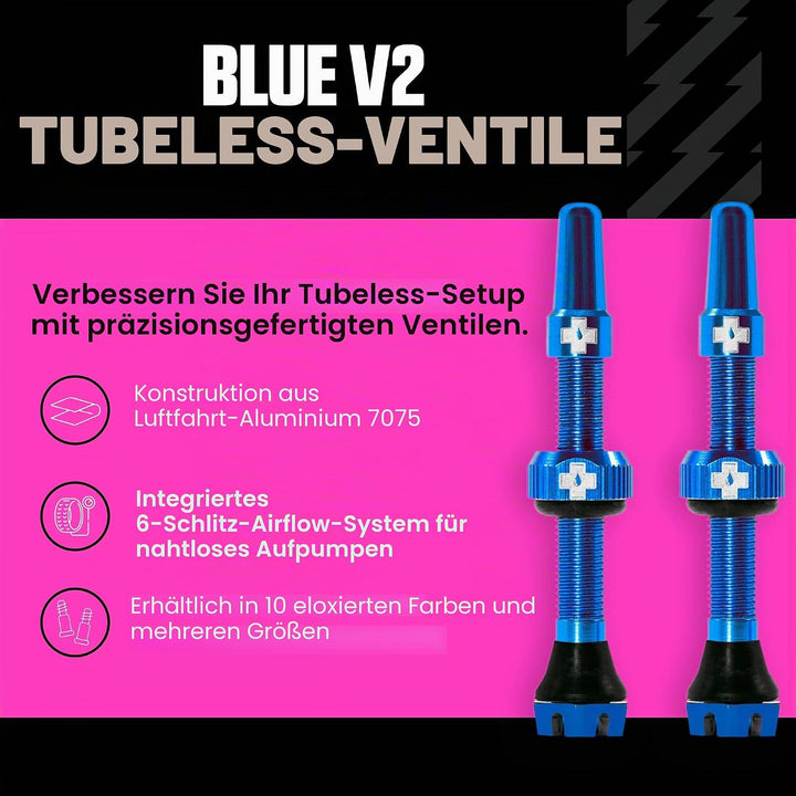 Muc-Off Unisex V2 Presta Tubeless Ventile, Blau, 44mm Blau 44mm, Blau 44mm