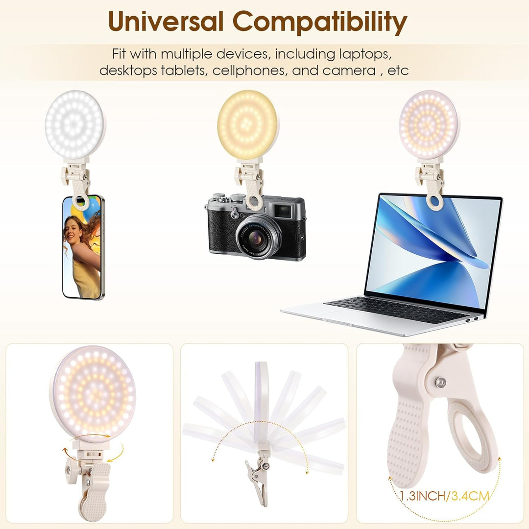 GlobalCrown Selfie Licht Handy,handylicht mit 100 LED,wiederaufladbare Beleuchtung zum Aufstecken,3