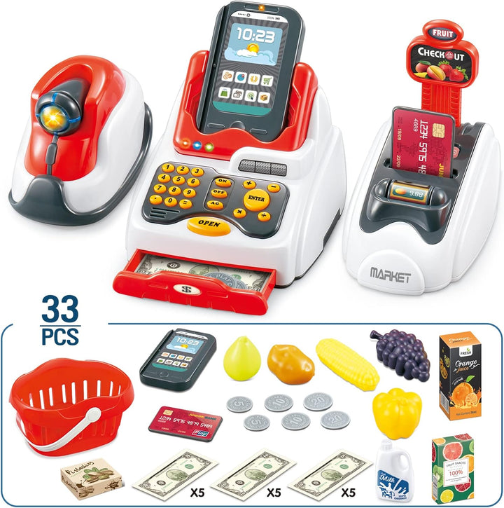 Registrierkasse SpielzeugRollenspiel Kinderkasse mit Scanner Kartenautomat Spielzeug Lebensmittel Fr