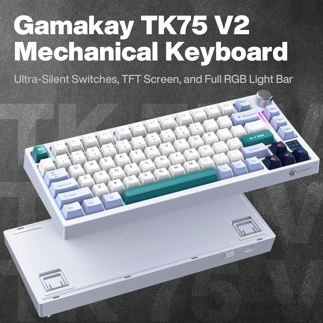 GK GAMAKAY TK75 75% Wireless Mechanical Keyboard with Knob Bluetooth 5.0/2.4GHz/Wired Connection, Ho
