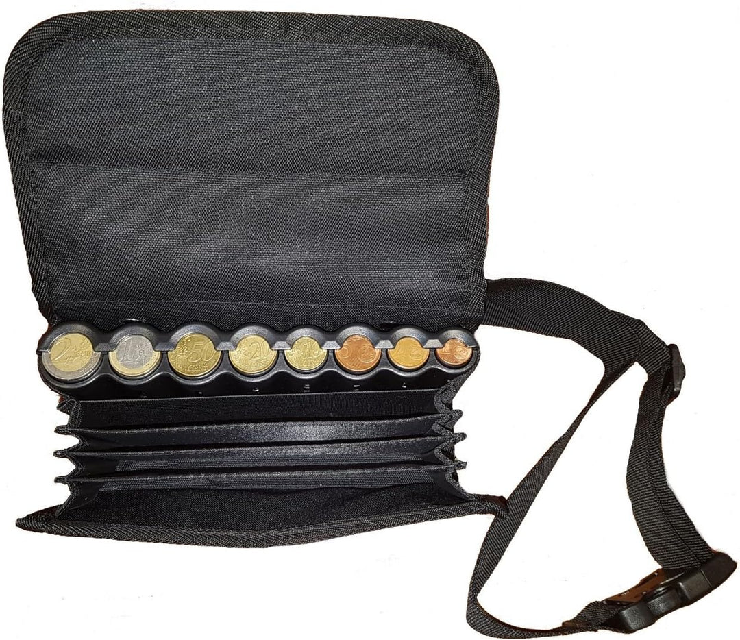CLAIRE-FONCET Kellnertasche - Kellnerbörse – Hüfttasche in Canvas Gewebe, Inklusiv 8 Euro Munzen Gel