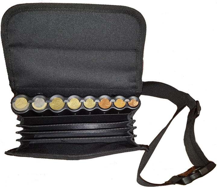 CLAIRE-FONCET Kellnertasche - Kellnerbörse – Hüfttasche in Canvas Gewebe, Inklusiv 8 Euro Munzen Gel