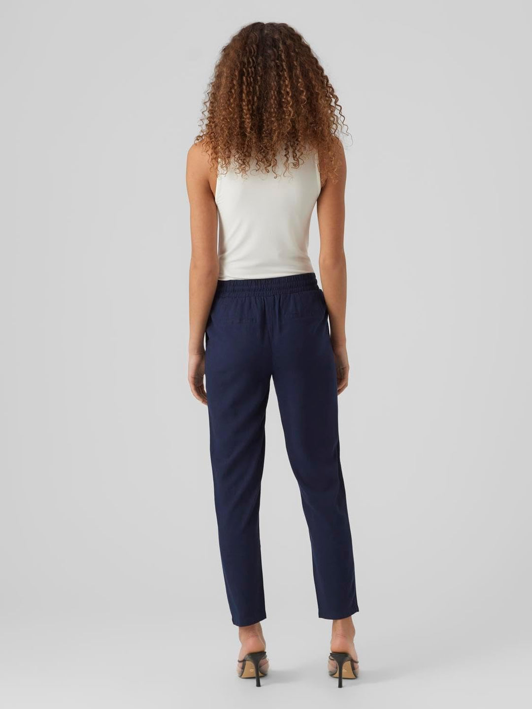 VERO MODA Damen Legere Leinen Stoffhose Casual Schlupfhose Lockere Ankle Pants S Blau-2, S Blau-2