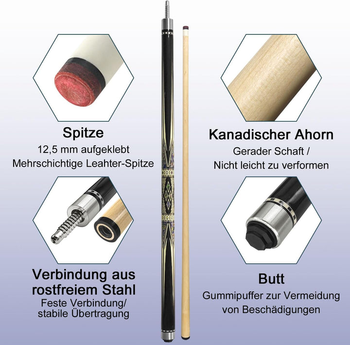 Pool Cue Stick Billard Queue,58“ Pool-Billardqueue BillardStock 12,5 mm Lederspitze Cue Sticks for P