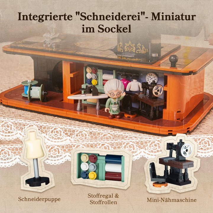 PANTASY Retro Nähmaschine Baustein-Modell, Vintage Handkurbel mit Funktionierendem Zahnrad-Mechanism