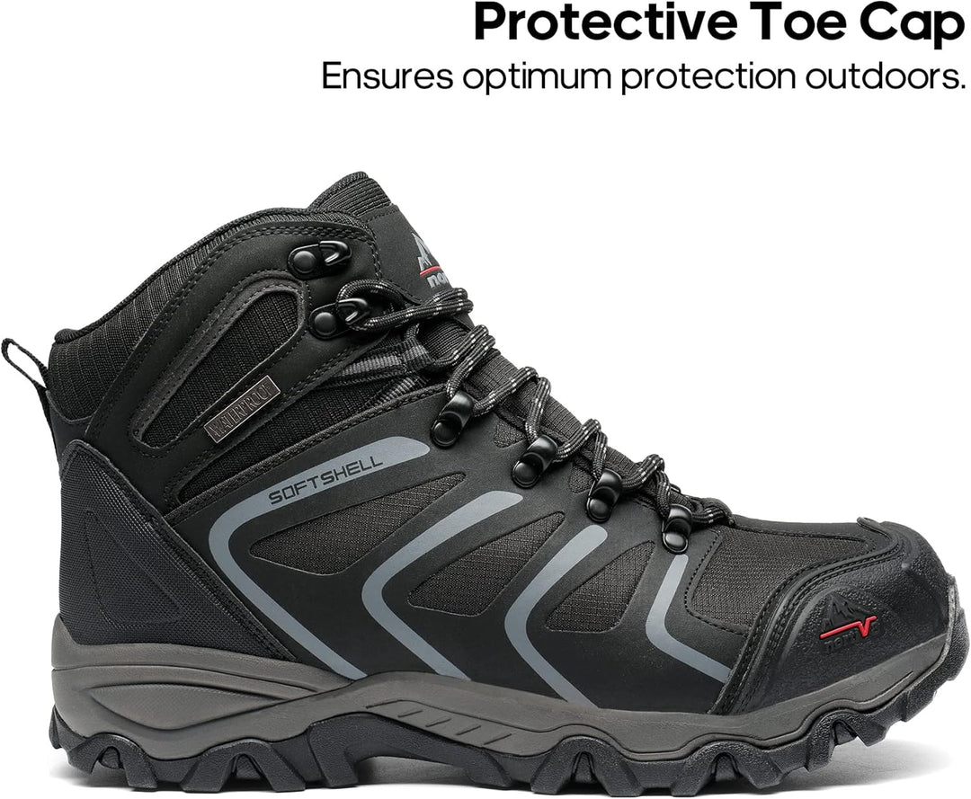 NORTIV 8 Herren-Wanderstiefel, wasserdichte Outdoor-Trekkingstiefel 41 EU Weit Schwarz, 41 EU Weit S