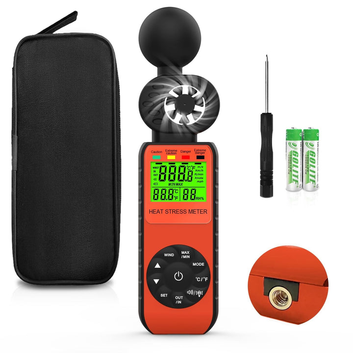 Windmesser Windmessgerät WBGT 881W Heat Stress Meter mit Feuchtkugeltemperatur, Gefahrenpegelanzeige