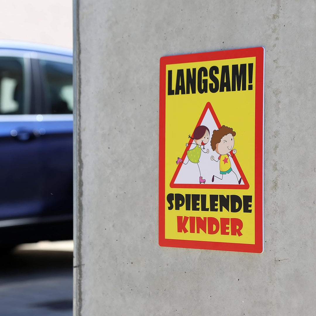 3 Stück XXL Langsam ! spielende KINDER Schild 30 x 40 cm aus stabiler PVC Hartschaumplatte 5mm mit U