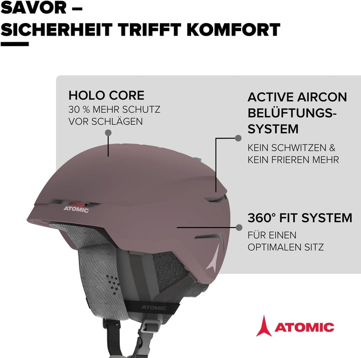 ATOMIC SAVOR Snowboard- & Ski-Helm mit 360° Fit System & Active Aircon Belüftungssystem - Holo Core