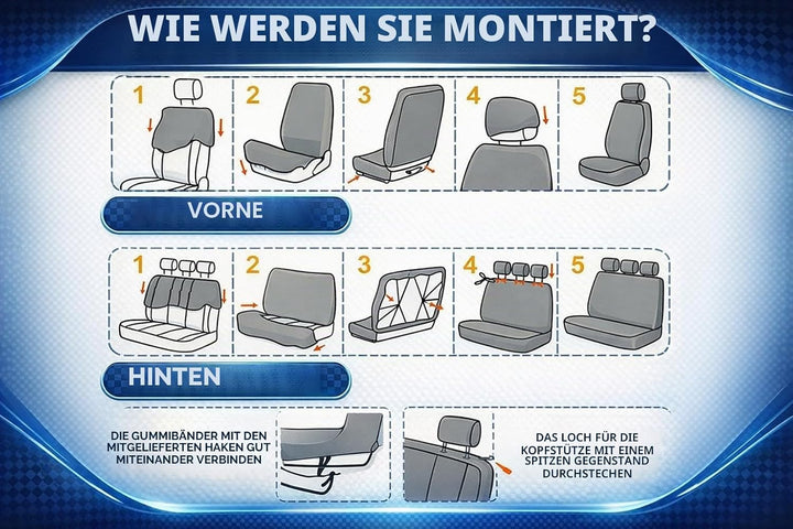 Set Universale Autositzbezüge mit Rückenlehne und 2 Reissverschlüssen, Luftsackkompatible Autositzbe