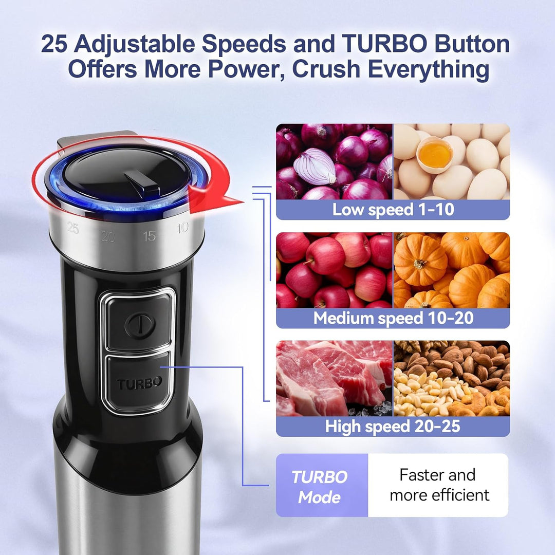 1500W Stabmixer, 4-in-1 Pürierstab, 25 Geschwindigkeitsstufen &amp; Turbo-Stabmixer Set mit Schneebesen,