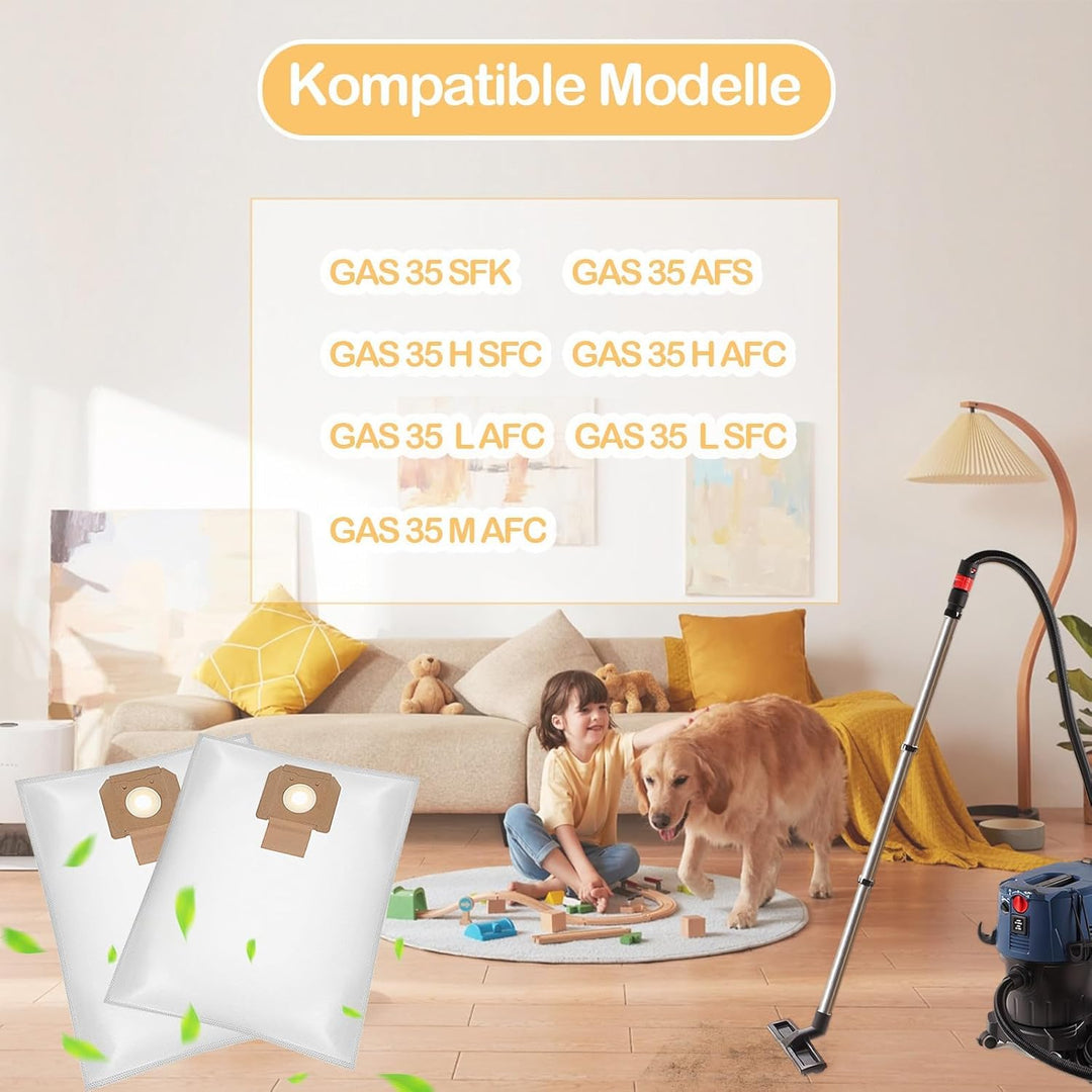 12 Staubsaugerbeutel für Bosch GAS 35 M AFC/L AFC/L SFC+, Bosch Professional Vliesfilterbeutel Ersat