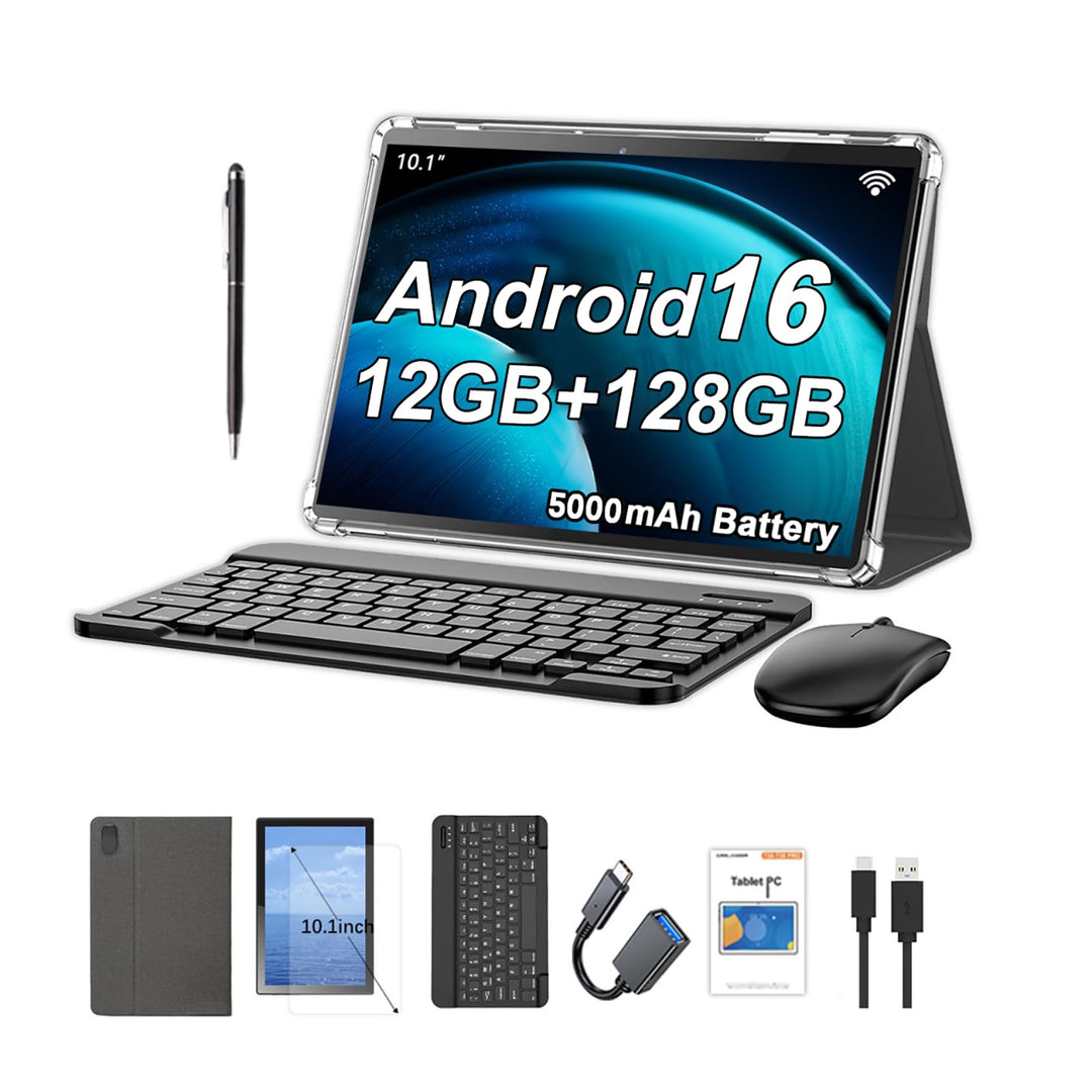 Crelander 10,1 Zoll Android 16 Tablet, 12GB+128GB Android Tablet, 5000mAh Akku, 1280x800 Touchscreen